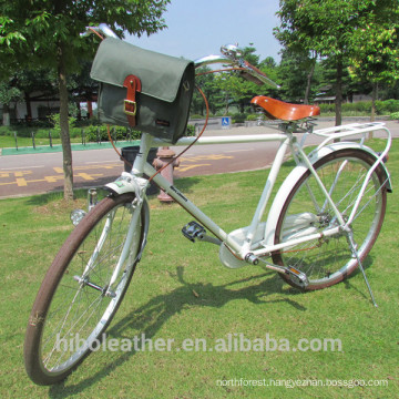 Vintage Washable Canvas and Leather single pannier bike handle bar bag